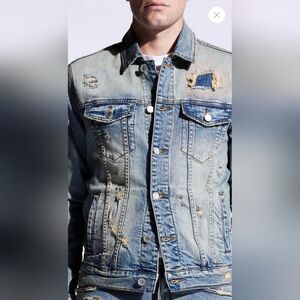 Embellish Blue Concat Denim Jacket